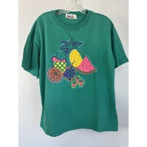 Ashley Hill Fun Fruit Green Tshirt Vintage Pineapple Watermelon Strawberry